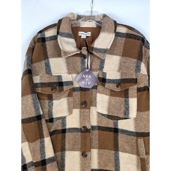 Ava & Viv Womens Shirt Jacket Shacket Plus 1X Fleece Plaid Campfire Cozy Comfort - Picture 1 of 10